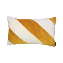 Load image into Gallery viewer, YELLOW AND OFF WHITE DIAGONAL STRIPE VELVET CUSHION