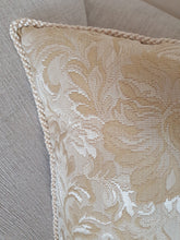 Load image into Gallery viewer, Hazeldee Home Handmade paisley brocade cushion with hand-sewn silky rope edge.  An intricate woven paisley teardrop design with a beautiful selection of matte and silky threads to create a textural design that subtly captures the light.  The finished look has both a classic and contemporary feel.  Approximately 18" x 18" (45cm x 45cm) square with standard zip.   Comes with a polycotton hollowfibre cushion inner. Matching and coordinating items available in the Hazeldee Home Heritage Collection.