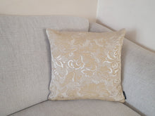 Load image into Gallery viewer, Hazeldee Home Handmade paisley brocade cushion.  An intricate woven paisley teardrop design with a beautiful selection of matte and silky threads to create a textural design that subtly captures the light.  Approximately 16" x 16" (40cm x 40cm) square with standard zip.   Comes with a polycotton hollowfibre cushion inner.   Do not wash, Dry Clean Only.    Matching and coordinating items available in the Hazeldee Home Heritage Collection.