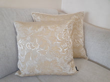 Load image into Gallery viewer, Hazeldee Home Handmade paisley brocade cushion.  An intricate woven paisley teardrop design with a beautiful selection of matte and silky threads to create a textural design that subtly captures the light.  Approximately 16" x 16" (40cm x 40cm) square with standard zip.   Comes with a polycotton hollowfibre cushion inner.   Do not wash, Dry Clean Only.    Matching and coordinating items available in the Hazeldee Home Heritage Collection.