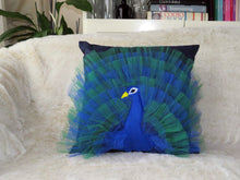 Load image into Gallery viewer, Peacock Cushion with Feather Trim