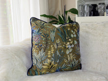 Load image into Gallery viewer, Gold and Blue Peacock Cushion