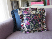Load image into Gallery viewer, Navy Watercolour Floral Ruffle Cushion