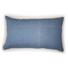 Load image into Gallery viewer, Hazel Dee Home Handmade bold colour-block trainer cushion, rectangular bolster shape with real laces trim on a blue denim base. A great conversational trainer cushion for kids and grown ups alike! Bring some fun and colour into your space with this handmade cushion with a trainer with laces detail! Colour-block sneaker trainer cushion with Hazeldee Home label detail. Approximately 12" x 20" (30cm x 50cm) with a zip opening. Comes with a polycotton cushion inner.