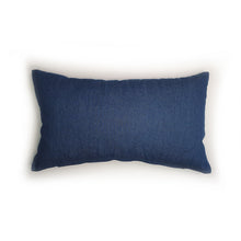 Load image into Gallery viewer, Handmade hi-top trainer cushion, rectangular bolster shape with real laces trim on a blue denim base. A great conversational trainer cushion for kids and grown ups alike! Bring some fun and colour into your space with this handmade cushion with a hi-top trainer with laces detail! Bold purple and green floral print hi-top sneaker trainer cushion with tonal detail