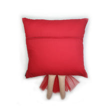 Load image into Gallery viewer, Hazeldee Home Handmade character kid's cushion with trim and legs that extend from the body of the cushion. Designed and handmade by Hazeldee Home, these cushions are a bundle of fun! Each Cushion is one-of-a-kind with bright backgrounds, different skin tones and hairstyles with bows to match! Approximately 16" x 16" (40cm x 40cm) with a centre back zip. Comes with a polycotton cushion inner. Each Hazeldee Home Munchkin Character Cushion comes with a numbered Certificate of Authenticity.