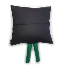 Load image into Gallery viewer, Hazeldee Home Handmade Robot Munchkin Cushion with trim detail and legs that extend from the body of the cushion.    Designed and handmade by Hazeldee Home, these cushions are a bundle of fun! Each Cushion is one-of-a-kind with bright backgrounds and bold contrasting robot character detail!   Approximately 16" x 16" (40cm x 40cm) with a centre back zip. Comes with a polycotton cushion inner.    Each Hazeldee Home Munchkin Character Cushion comes with a numbered Certificate of Authenticity.