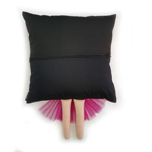 Load image into Gallery viewer, Frida Kahlo cushion inspired by artist Frida Kahlo with trim and legs that extend from the body of the cushion.    Designed and handmade by Hazeldee Home, these cushions are a bundle of fun! Each Cushion is one-of-a-kind with bright backgrounds, different skin tones and hairstyles with flowers to match!   Frida Kahlo was a Mexican painter known for self-portraits and use of bright colour.   Approximately 16" x 16" (40cm x 40cm) with a centre back zip. Comes with a polycotton cushion inner.