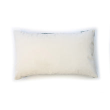 Load image into Gallery viewer, Hazeldee Home Handmade cotton Italian velvet striped rectangle cushion.  A bold diagonal stripe lumbar cushion with influences taken from the coast.  Vibrant teal green paired with off-white velvet stripes that have a beautiful geometric aesthetic.  A great addition to minimalist décor, a fantastic way to introduce colour and an accompaniment to a maximalist interior.   Great by itself or paired with cushions from the Accent Collection, this style truly makes a statement!