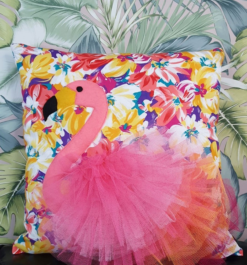 Flamingo Cushion with Feather Trim Hazeldee Home