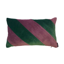 Load image into Gallery viewer, FOREST GREEN AND PURPLE DIAGONAL STRIPE VELVET CUSHION
