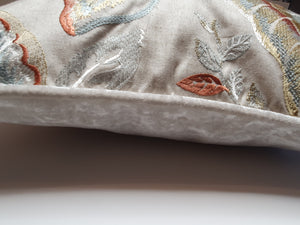 Cream Floral Embroidered Velvet Cushion