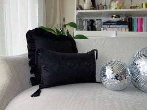 Black Camouflage Jacquard Rectangle Tassel Cushion