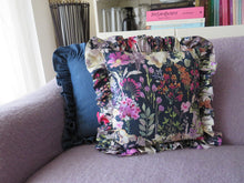 Load image into Gallery viewer, Navy Watercolour Floral Ruffle Cushion
