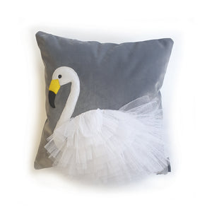 White Swan Grey Velvet Cushion