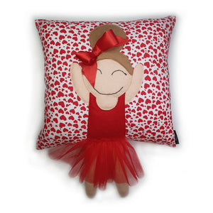 Hazeldee Home Handmade character kid's cushion with trim and legs that extend from the body of the cushion.    Designed and handmade by Hazeldee Home, these cushions are a bundle of fun! Each Cushion is one-of-a-kind with bright backgrounds, different skin tones and hairstyles with bows to match!  Approximately 16" x 16" (40cm x 40cm) with a centre back zip. Comes with a polycotton cushion inner.  Each Hazeldee Home Munchkin Character Cushion comes with a numbered Certificate of Authenticity. 