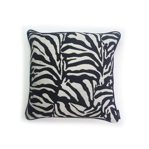 Hazeldee Home Limited Edition Handmade double-sided cushion with a bold monochrome cotton blend jacquard zebra design on one size and a vibrant fuchsia pink Italian cotton velvet on the reverse edged with a black cotton trim.     This cushion is fully reversible so you essentially get two looks in one!    Approximately 16" x 16" (40cm x 40cm) square with a concealed zip.   Comes with a polycotton lined cushion inner.  Do not wash, Dry Clean Only.