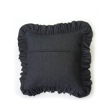 Load image into Gallery viewer, Black Denim Ruffle Cushion
