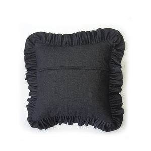 Black Denim Ruffle Cushion