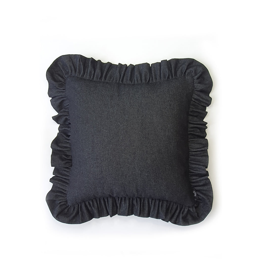 Black Denim Ruffle Cushion