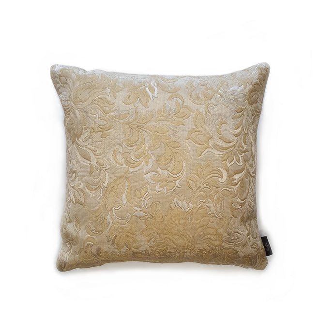 Hazeldee Home Handmade paisley brocade cushion.  An intricate woven paisley teardrop design with a beautiful selection of matte and silky threads to create a textural design that subtly captures the light.  Approximately 16