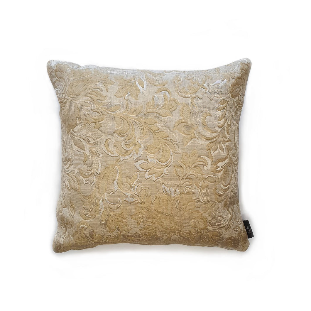 Hazeldee Home Handmade paisley brocade cushion.  An intricate woven paisley teardrop design with a beautiful selection of matte and silky threads to create a textural design that subtly captures the light.  Approximately 16