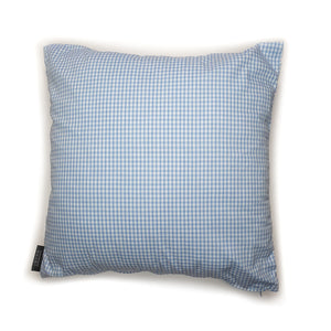 Hazeldee Home Handmade Munchkin Baby cushion on a blue gingham base.   The Munchkin Babies are an extension of the Munchkin Collection and are a great baby shower gift to welcome a new born baby to the world! They are a fantastic addition to a nursey or playroom.  Approximately 16" x 16" (40cm x 40cm) with a zip at the base.